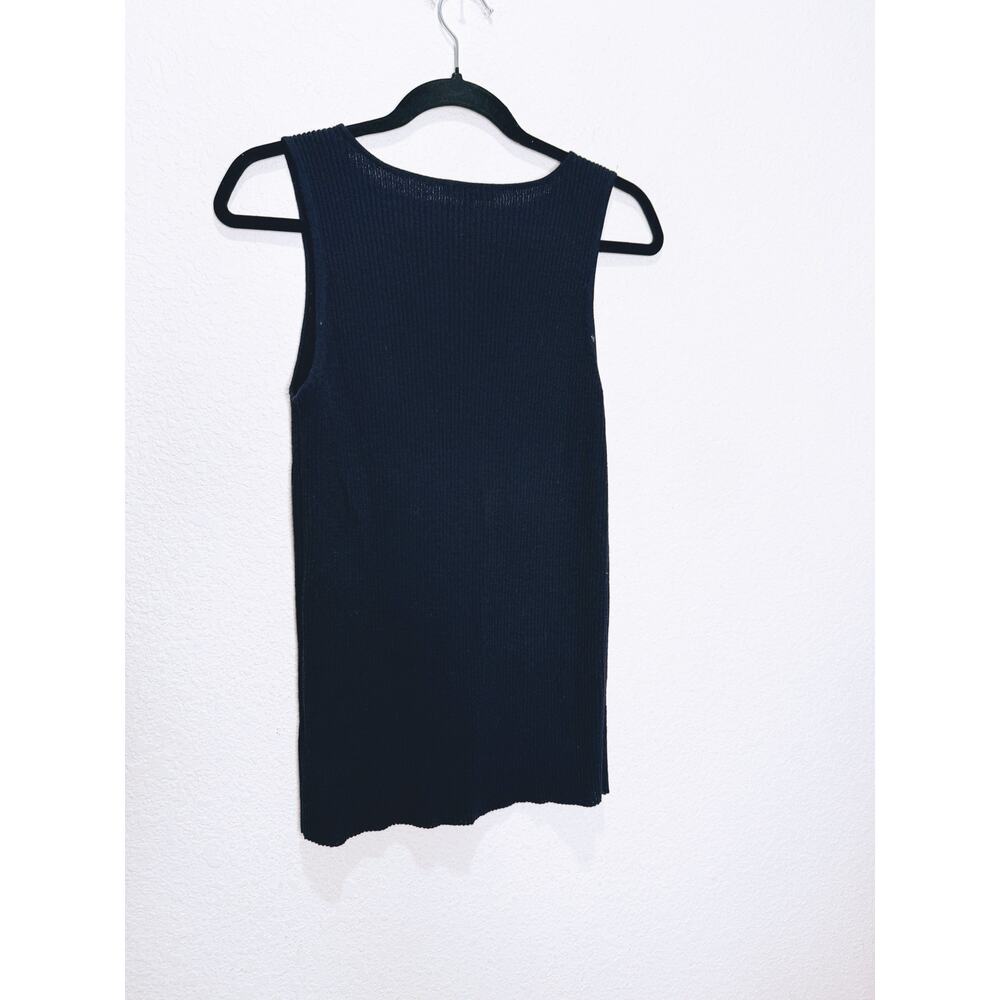 Eileen Fisher Merino Wool Rib Stretch Scoop Neck Tank Top Shell Navy - Picture 3 of 6